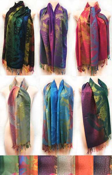 Wholesale Multicolor Feather Pattern Large PASHMINA Scarves