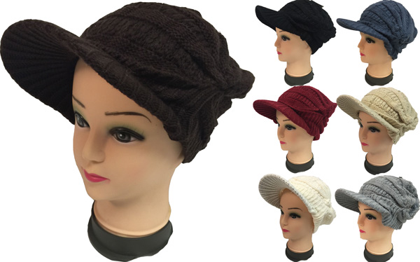 Wholesale Knitted Lady HATs with Bill Winter HATs Solid Colors