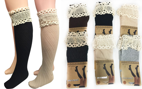 Wholesale Long Over the Knee Stocking with Lace Trim Assorted