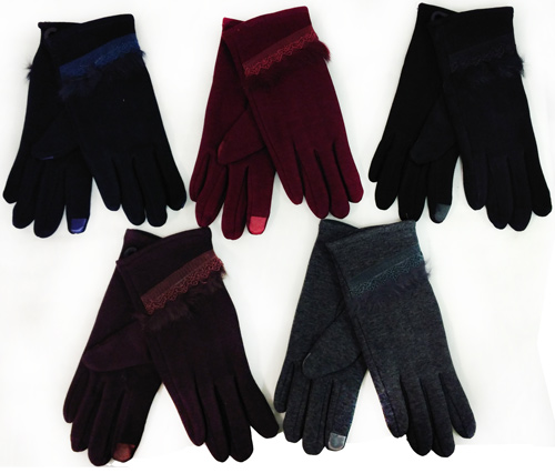 Wholesale Women Winter Touch GLOVE with Faux Fur & Embroidery