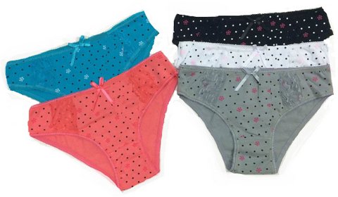 Wholesale Polka Dots FLOWER Lace Trim Panties Assorted