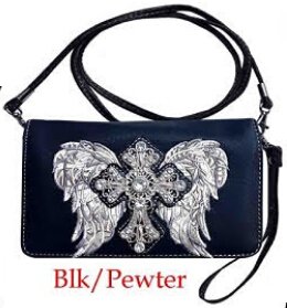 Rhinestone Western Style Wallet Purse Cross with Wing