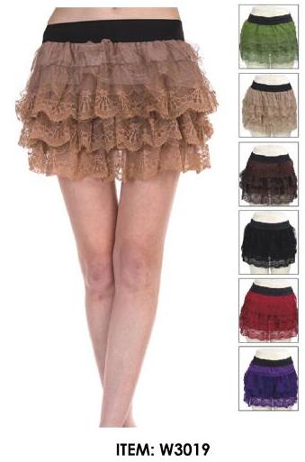 Wholesale Tiered Lace Mini Skirts Assorted