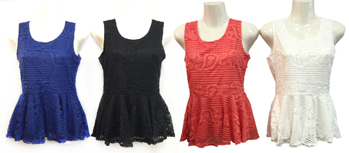 Wholesale Lace Solid Color Sleeveless TOP with Paisley Pattern