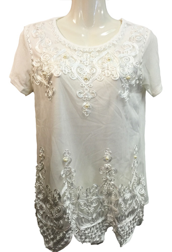 Wholesale Satin Victorian Embroidery Plain White TOP Shirt