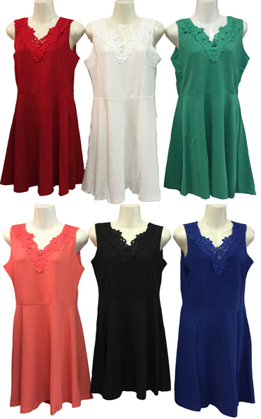Wholesale Solid Color Dress Crochet Neck with Imitation Pearls