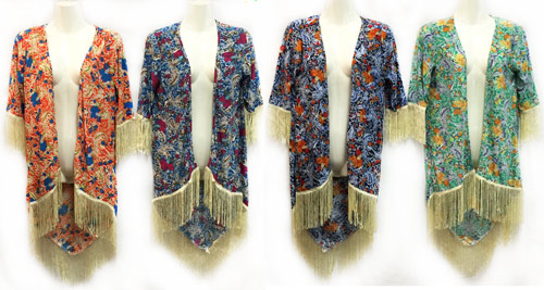 Wholesale Multicolor Flower Print Coverup with Fringes