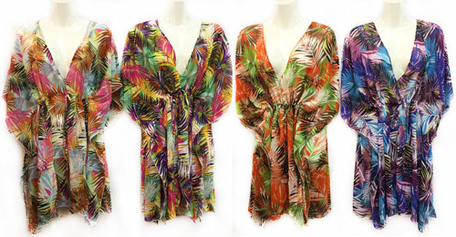 Wholesale Multicolor Flower Print Chiffon Coverup with Waist Ties