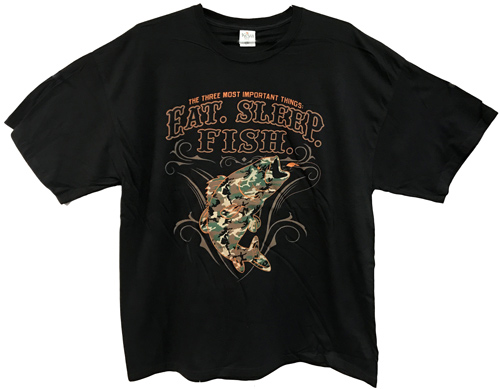 Wholesale Black T Shirt Eat Sleep Fish Assorted Sizes