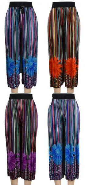 Wholesale Multicolor Verticle Stripe with Flower Summer PANTS