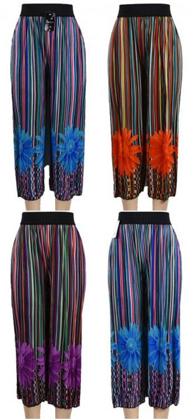 Wholesale Multicolor Verticle Stripe with FLOWER Summer Pants