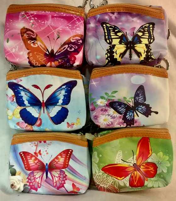 Wholesale Coin purse with Zipper assorted butterfly design
