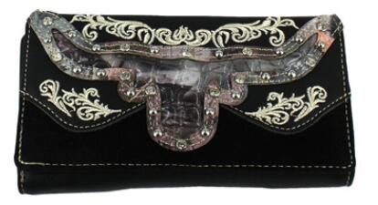 Wholesale Long Horn Camouflage Studded WALLET Black