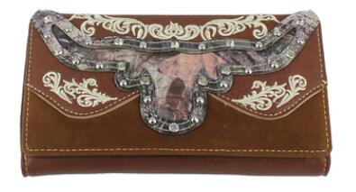 Wholesale Long Horn Camouflage Studded WALLET Brown