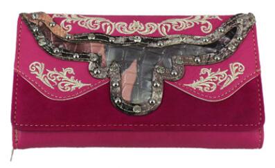 Wholesale Long Horn Camouflage Studded WALLET Fuchsia