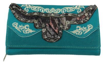 Wholesale Long Horn Camouflage Studded WALLET Turquoise