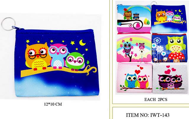Wholesale Coin purse with Zipper assorted Owl design