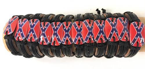 Wholesale Faux LEATHER Adjustable Bracelet with Rebel Flag Design