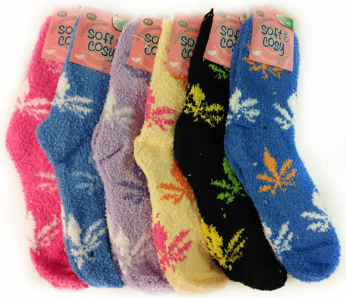 Wholesale Warm Soft Fuzzy SOCKS with Marijuana Leaf Assorted