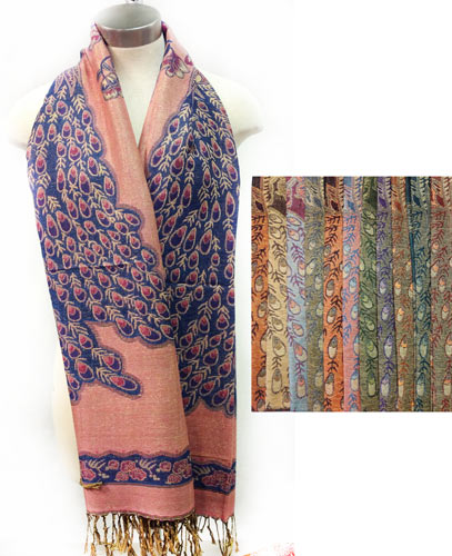 Wholesale Large Peacock Print PASHMINA Scarves Assorted Colors