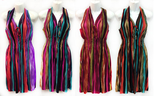 Wholesale Scoop Neck Tie Dye Stripe Pattern Sun Dress Assorted