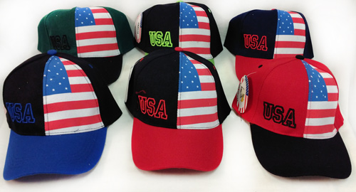 Wholesale Adjustable BASEBALL Hat USA with Printed Flag Assorted