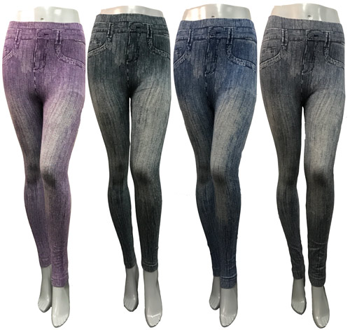 Wholesale Distressed Deniem Look LEGGINGS Assorted