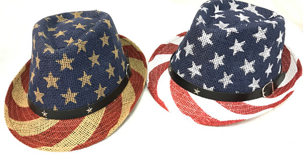 Wholesale American Flag Stars & Stripes Print Fedora Hats
