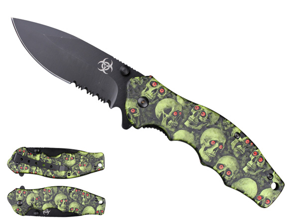 4.5'' Spring Assist Folding Knife - Green SKULL Camo