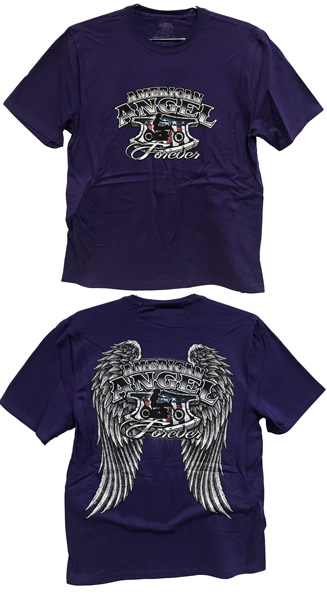 Wholesale Purple Tshirts with American Angel Forever BIKER Prints