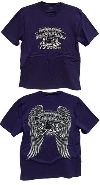 Wholesale Purple Tshirts with American Angel Forever Biker Prints