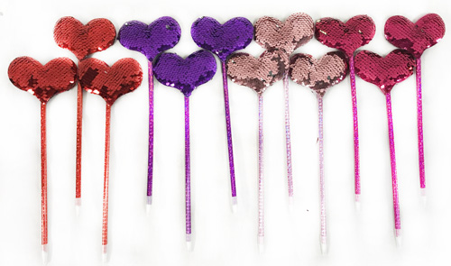 Wholesale Double Sided Sequins Heart PEN Assorted Colors