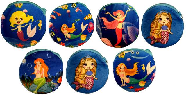 Wholesale Round Cartoon Mermaid COIN PURSE Assorted