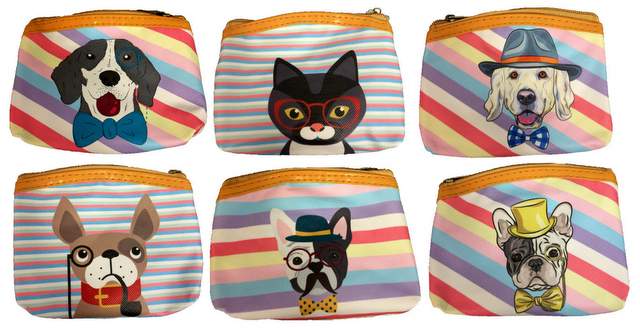 Wholesale Coin Purse Pastel Stripe Assorted Puppy Design