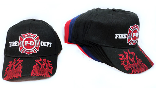 Wholesale Adjustable BASEBALL Hat Fire Department Flame on Bill