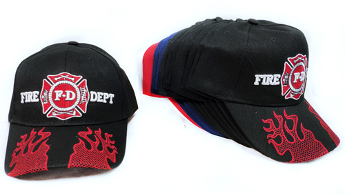 Wholesale Adjustable Baseball HAT Fire Department Flame on Bill