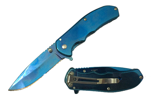 3.75'' Spring Assisted Stainless Steel Folding Knife - Blue
