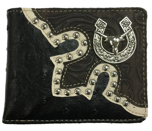 Wholesale Ostrich Pattern Bull Head with Horse Shoe WALLET