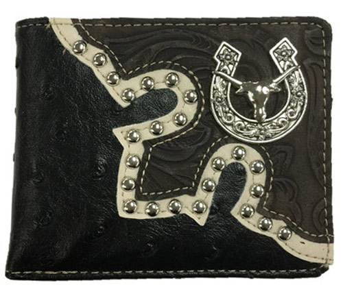 Wholesale Ostrich Pattern Bull Head with Horse SHOE Wallet