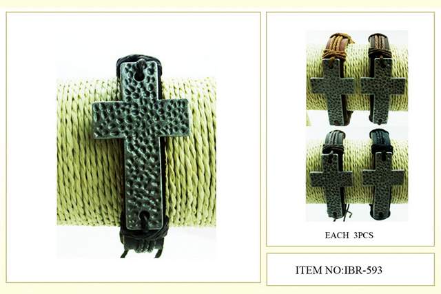 Wholesale Metal Cross Faux Leather Bracelet