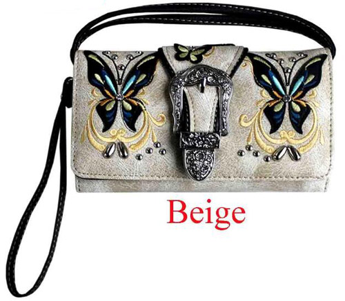 Wholesale Rhinestone Buckle Butterfly Design WALLET Purse Beige
