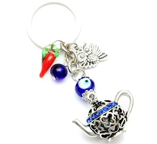 Wholesale TEA Pot Evil Eye Keychain