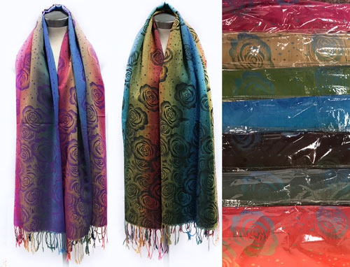 Wholesale Large PASHMINA Multicolor with Rose Print Assorted