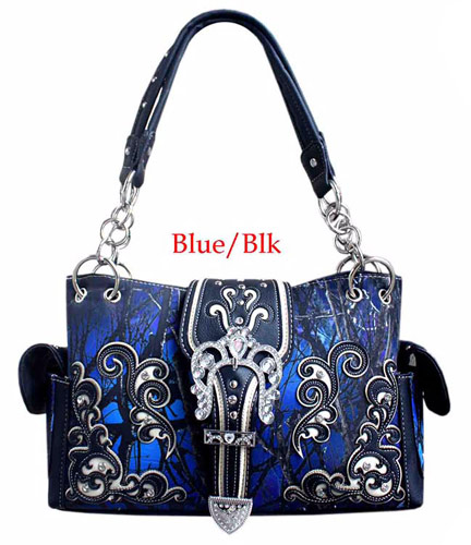 Wholesale Rhinestone Western Buckle PURSE Night Camo Blue