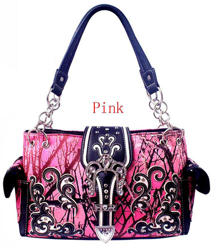 Wholesale Rhinestone Western BUCKLE Purse Night Camo Pink