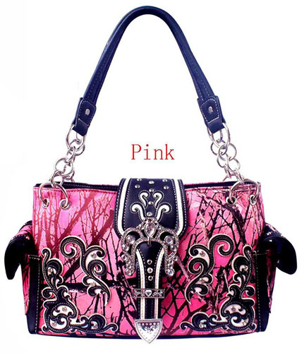 Wholesale Rhinestone Western Buckle Purse Night Camo Pink