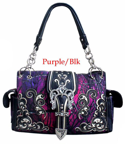 Wholesale Rhinestone Western Buckle PURSE Night Camo Purple