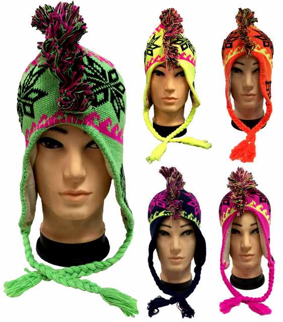 Wholesale Neon Knit Mohawk Winter HATs with Ear Flaps