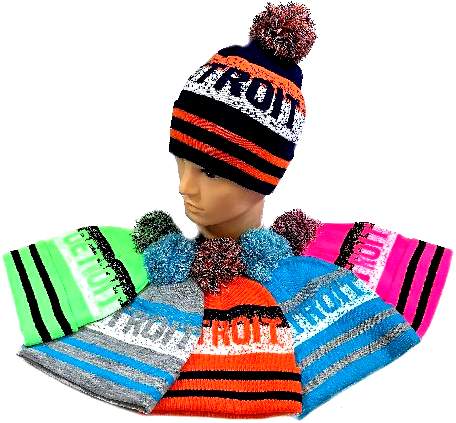 Wholesale Knitted Detroit HAT with pompom.