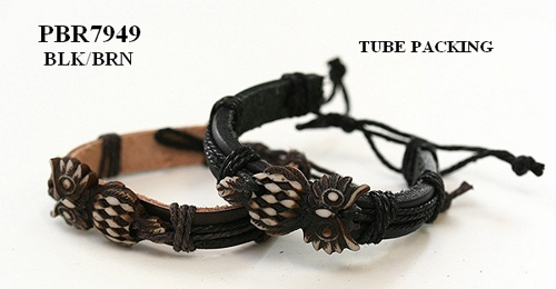 Wholesale Brown Owl with Assorted Color Faux Leather Bracelet